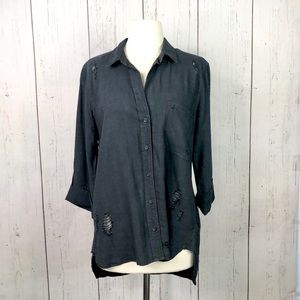 Clothe&Stone• Black Distressed Long Sleeve Blouse